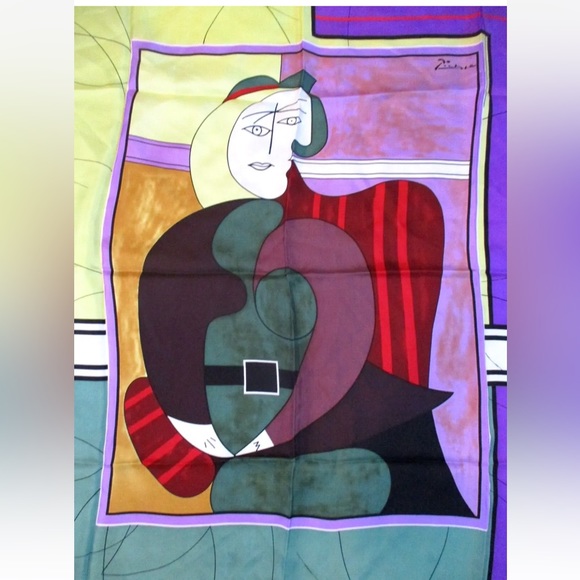 NEW Beautiful Mark A Gough Pablo Picasso Print 100% Silk Handmade Scarf - Picture 2 of 4